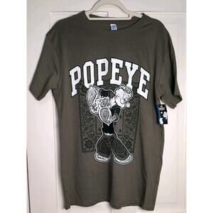 Popeye The Sailorman Bandana T-Shirt Men's M Green Graphic Paisley Cartoon (972)